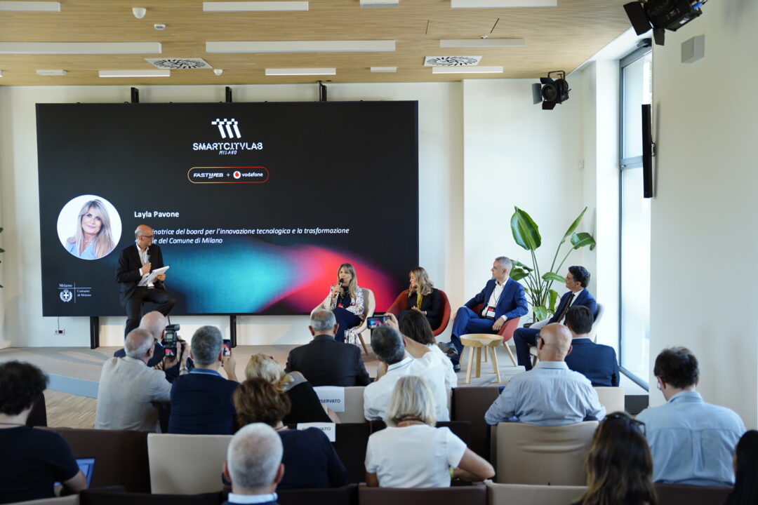 2026.07.22_Conferenza di lancio Innovation Hub_F+V e SCL Milano_Da dx Chiodaroli (PwC Italia); Magnino (F+V); Scopelliti (Comune di Milano); Pavone (Comune di Milano) 1