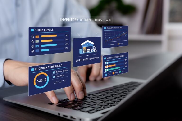 Person,Using,Laptop,With,Virtual,Inventory,Optimization,Dashboard,,Illustrating,Stock